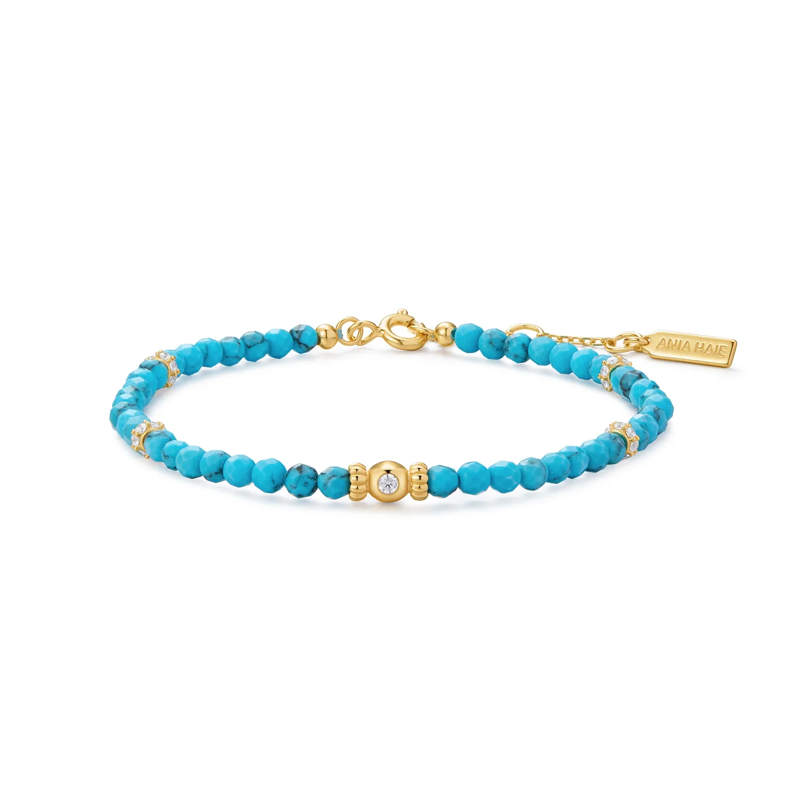 Image of Gold Lab-Created Turquoise Beaded Bracelet