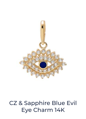 CZ & Sapphire Blue Evil Eye Charm 14K