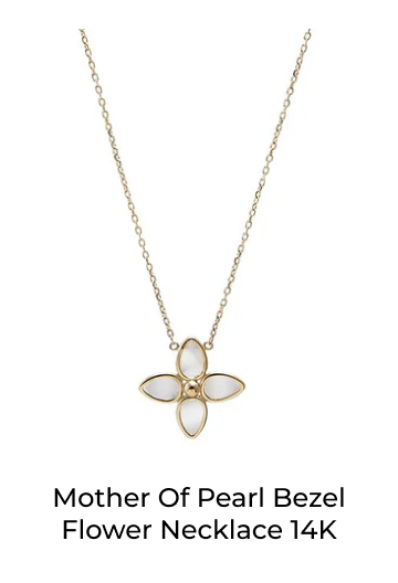 Mother Of Pearl Bezel Flower Necklace 14K