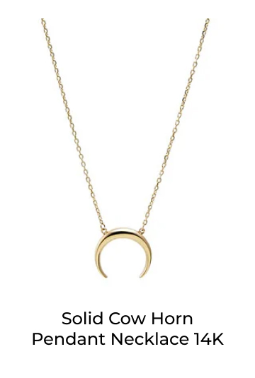 Solid Cow Horn Pendant Necklace 14K