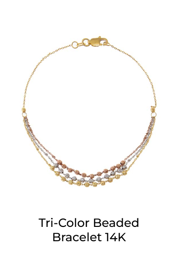 Tri-Color Beaded Bracelet 14K