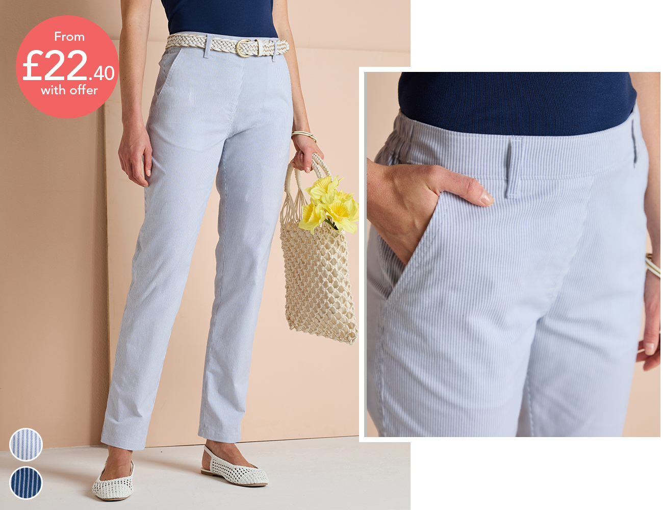 Stripe Cotton Chino Pull On Trousers - LT334