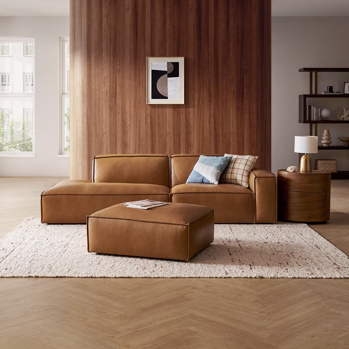Image of Jonathan Leather Side Chaise Couch with Ottoman