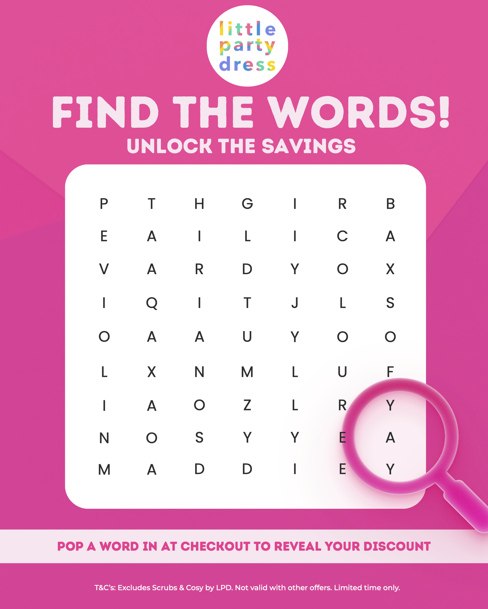 Find the words = Unlock the SAVINGS!