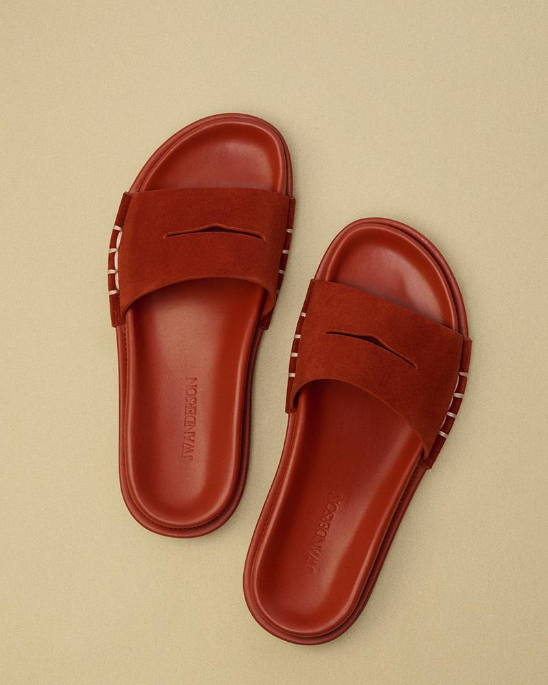 Mens fussbett loafer suede slides in rust