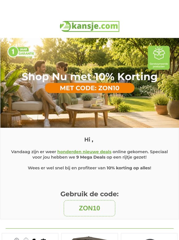-10% op alles! Gebruik de kortingscode ZON10