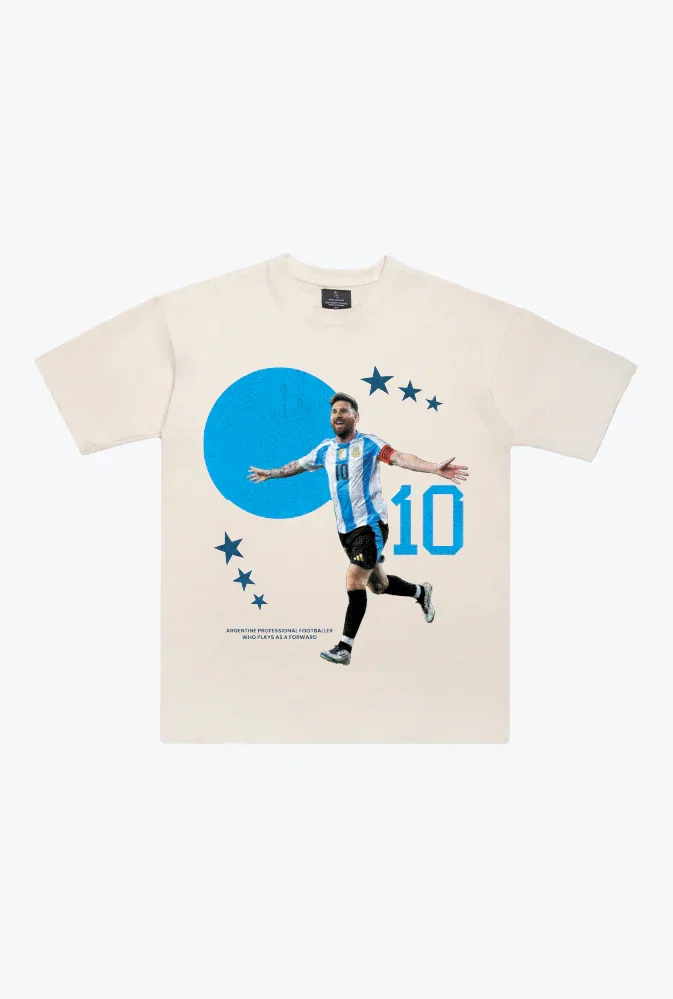 Image of Argentina Lionel Messi Heavyweight T-Shirt - Ivory