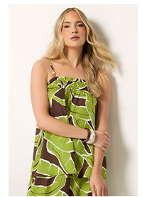 Green Palm Print Beaded Cami Top