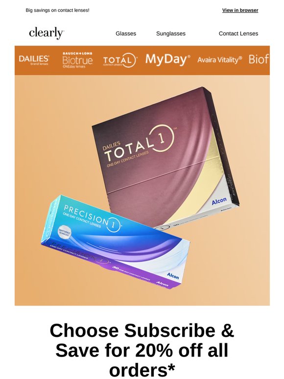 Subscribe for 20% off contacts + free standard shipping