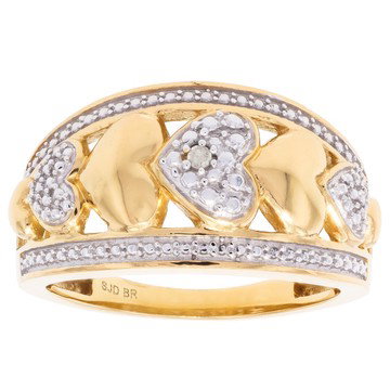 White Diamond Accent 14k Yellow Gold Over Brass Heart Band Ring