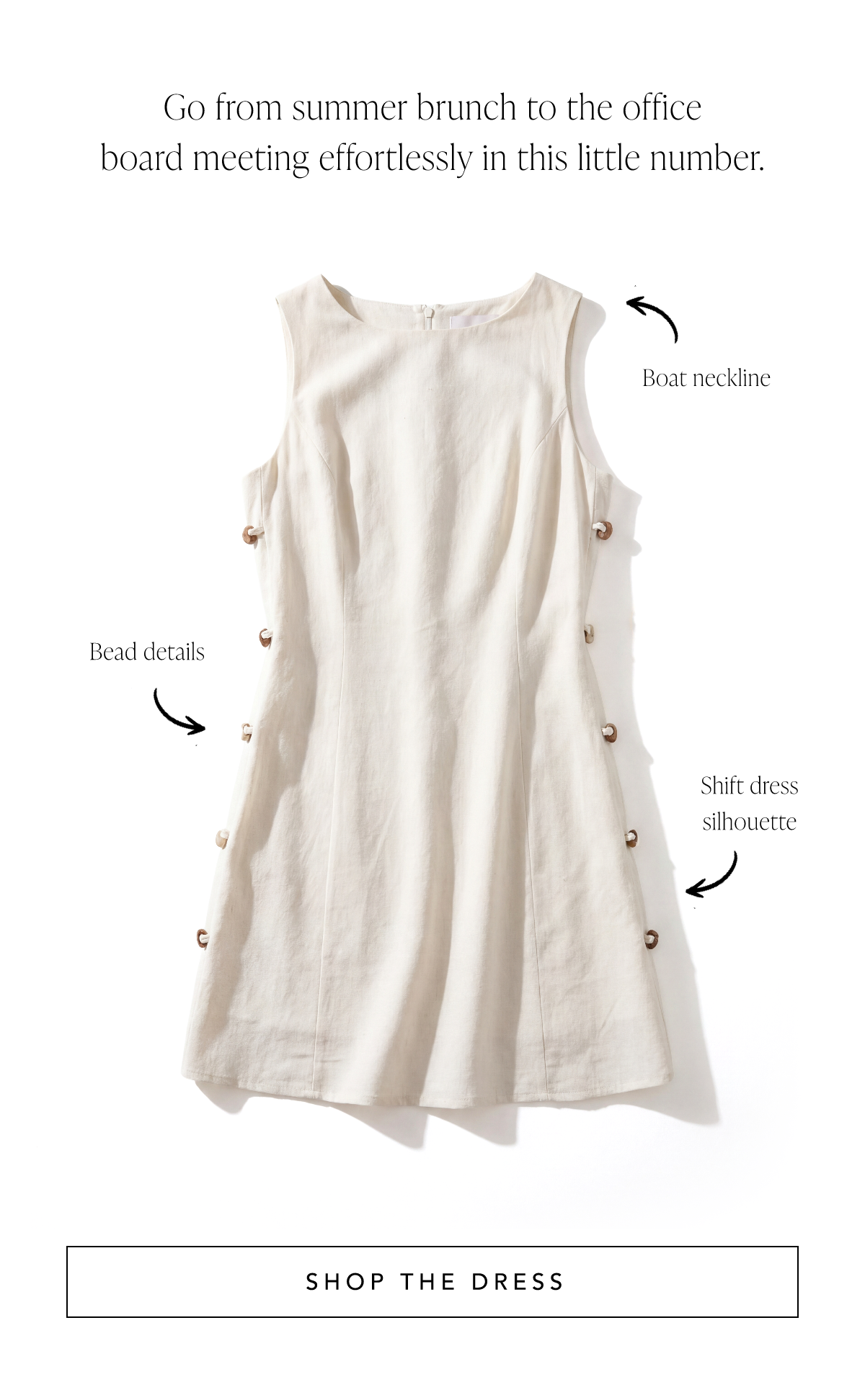 Sleeveless Boat Neck Side Bead Shift Dress