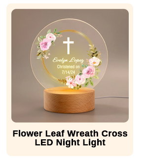 Flower Leaf Wreath Cross LED Night Light