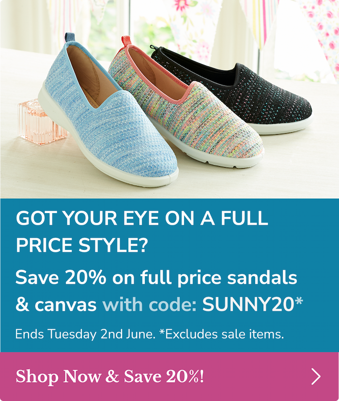 20% off full price canvas and sandals using code SUNNY20