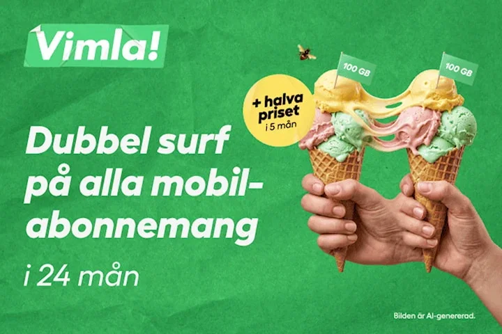 Dubbel surf i 24 mån på mobilabonnemang + halva priset i 5 mån hos vimla