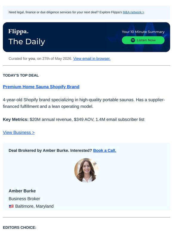 $20M Home Sauna Brand + 79% Margin Travel Connectivity Brand + 4.4-Star Headwear Brand