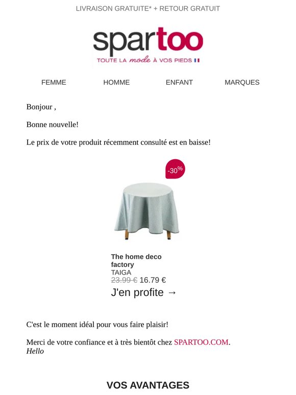📉 Le prix de l'article que vous avez repéré est en baisse!
