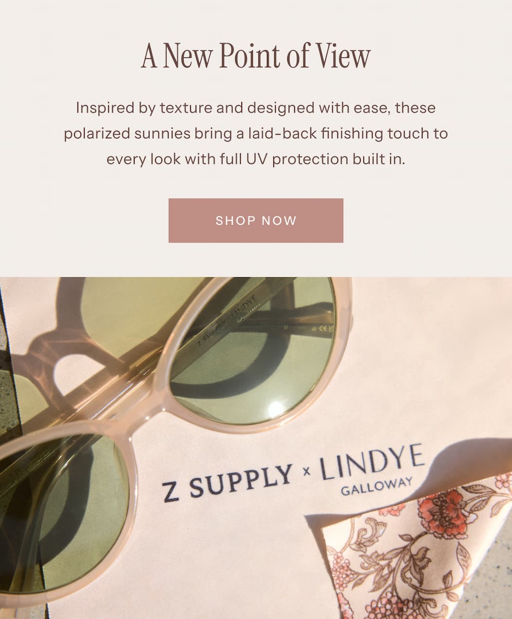 A New Point of View | Inspired by texture and designed with ease, these polarized sunnies bring a laid-back finishing touch to every look with full UV protection built in. | Shop Now