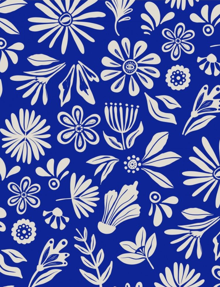 Minerva Exclusive Melissa Lowry Festival de Flores Supima Cotton Lawn POD Fabric Azul