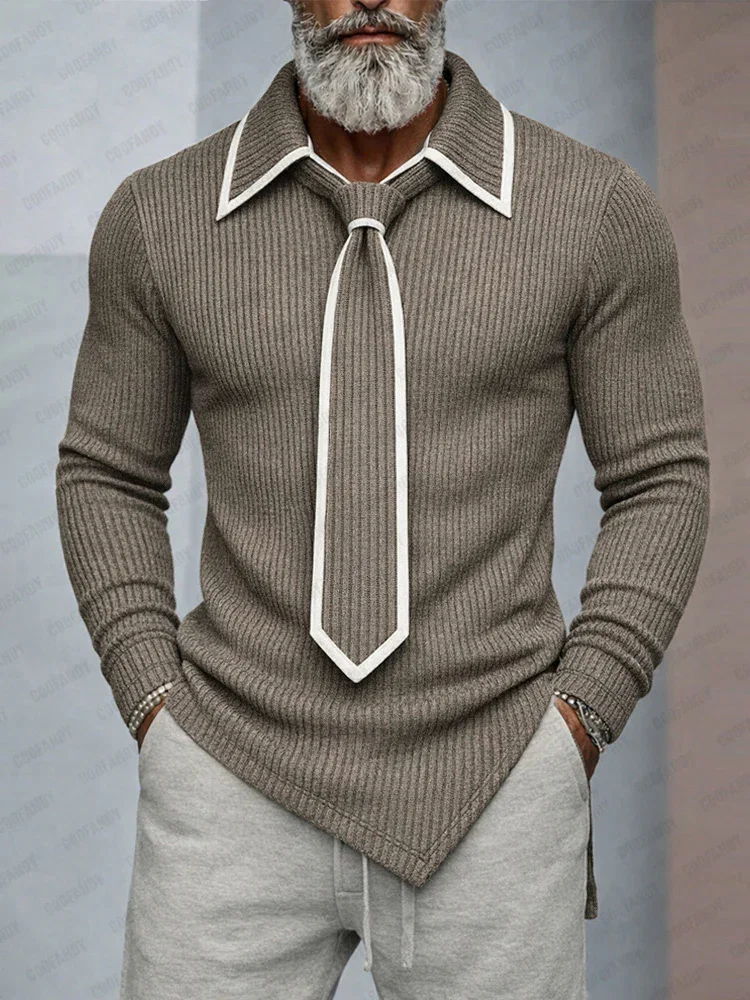 Image of Mordern Contrast Detachable Tie Design Knit Top