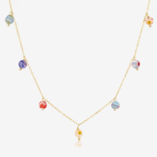 9ct Yellow Gold Merano Glass Multicoloured Drop Pendant Necklace