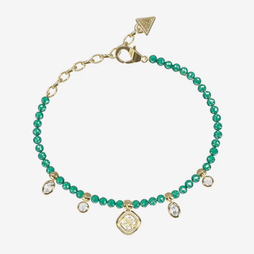 Guess Jaipur Splendor Women's Beaded Charm Bracelet with Green Crystals