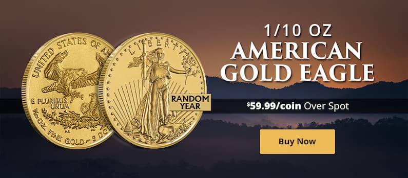 ON SALE: 1/10 oz American Gold Eagle Coin (Random Year)