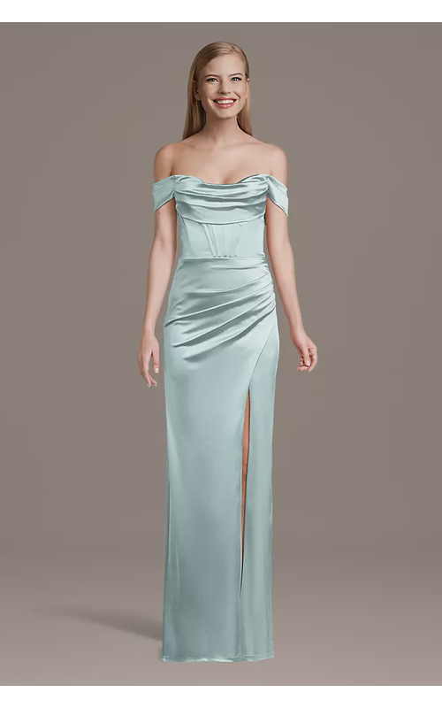 Sculpting Satin Off-the-Shoulder Corset Dress