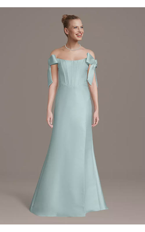 Bow Shoulder Mikado Mermaid Dress