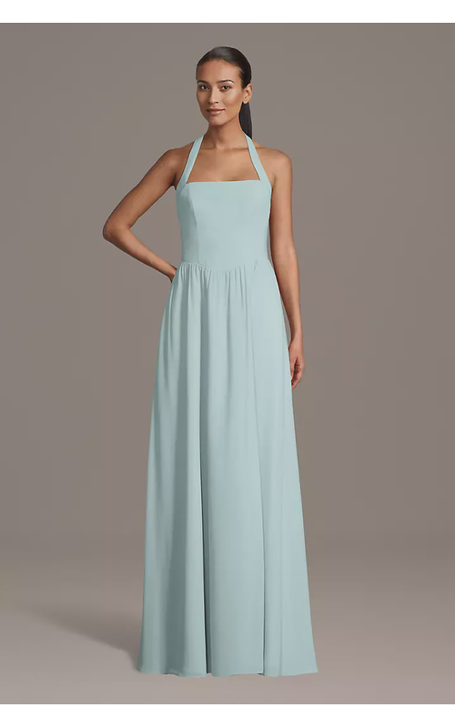 Chiffon Halter A-Line Dress with Straight Neckline