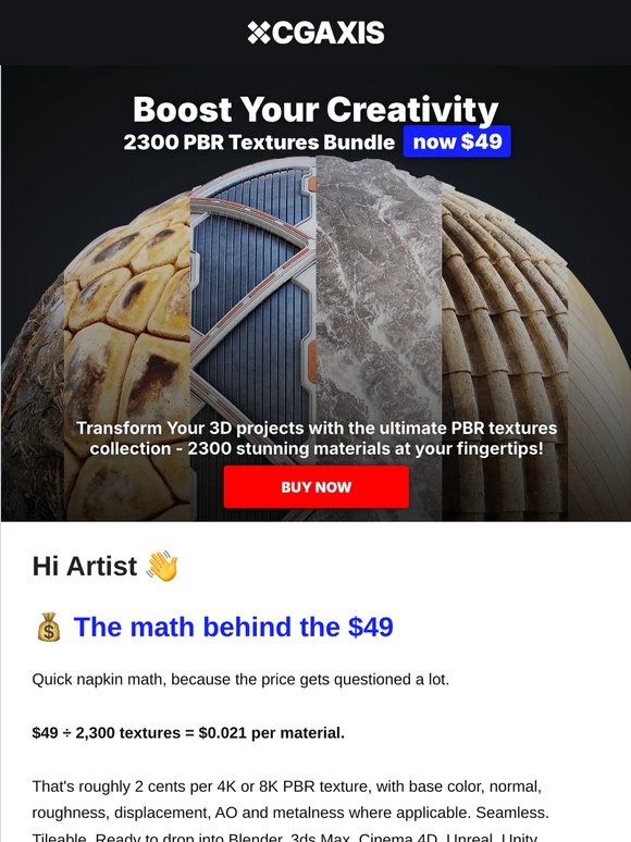 💰 Artist, $49 for 2,300 PBR textures = 2 cents per material