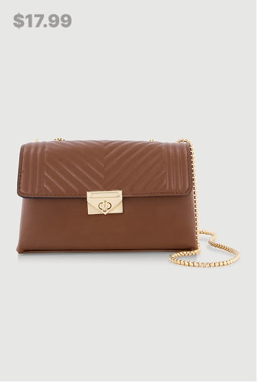 Shop Metallic Chain Quilted Flap Crossbody Handbag