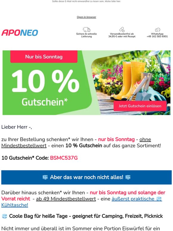 🌞 10 % Gutschein* ohne Mindestbestellwert + gratis* Kühltasche - exklusiv für Sie! 🧊