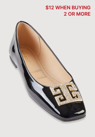 Shop Rhinestone Greek Key Pendant Faux Leather Flats