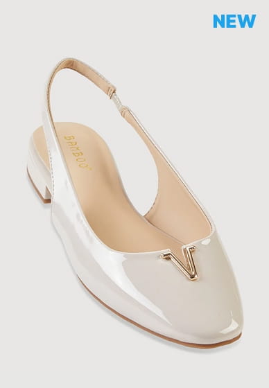Shop Metallic Detail Faux Leather Almond Toe Flats