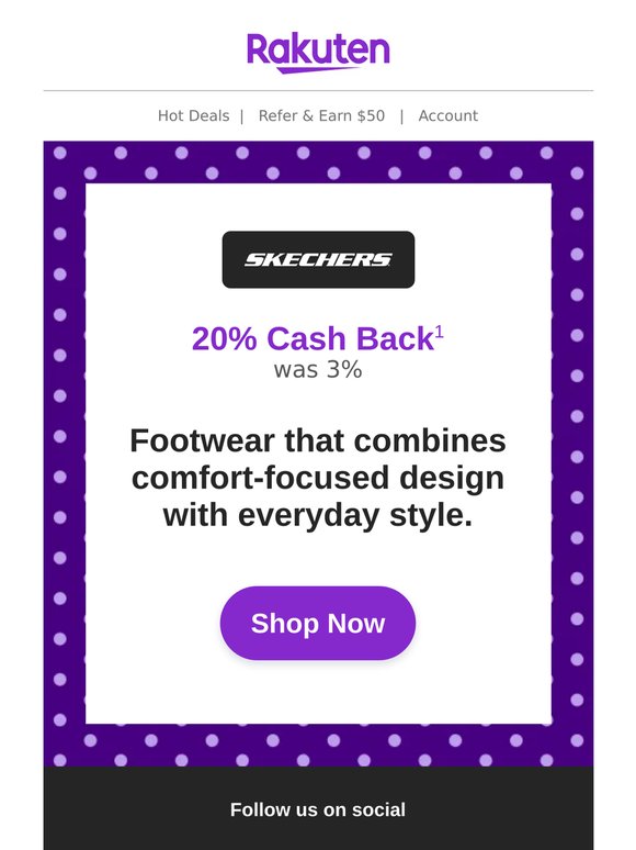 Skechers: Get 20% Cash Back on comfort-focused, everyday footwear