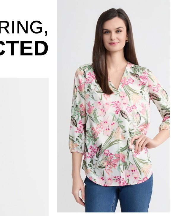 V-Neck Kelly Blouse, Printed Twill