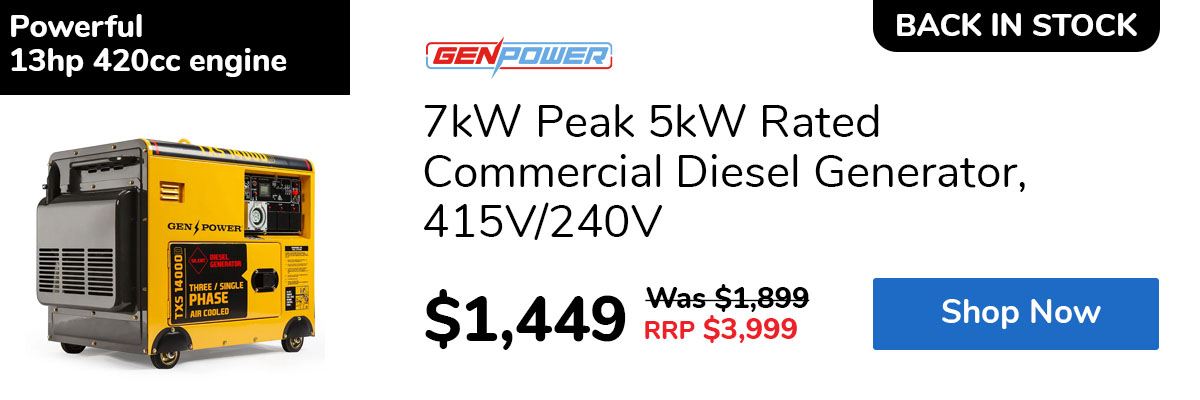 7kW Peak 5kW Rated Commercial Diesel Generator, 415V/240V