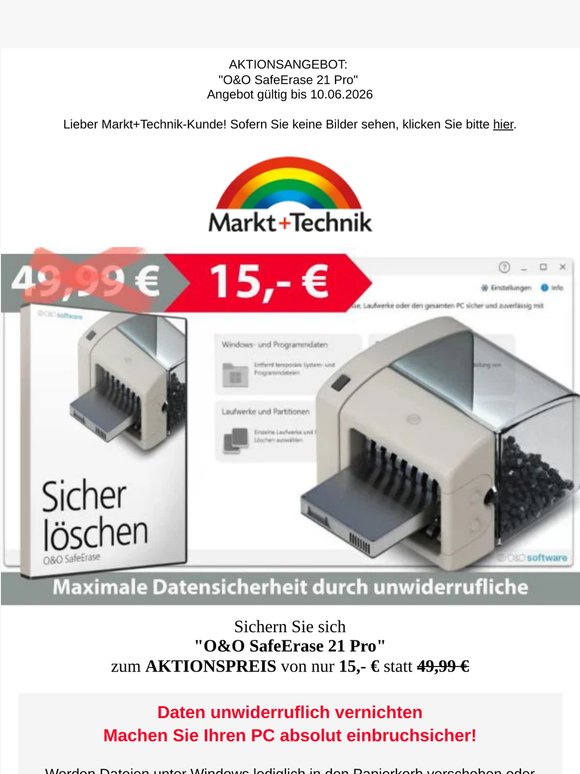 O&O SafeErase 21 Professional 🛡️ Nur 15,- € ✔️ Unwiderrufliche Löschung Ihrer sensiblen Daten