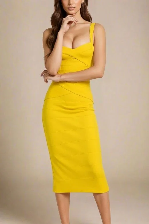 Heidi Bandage Midi Dress - Sun Yellow