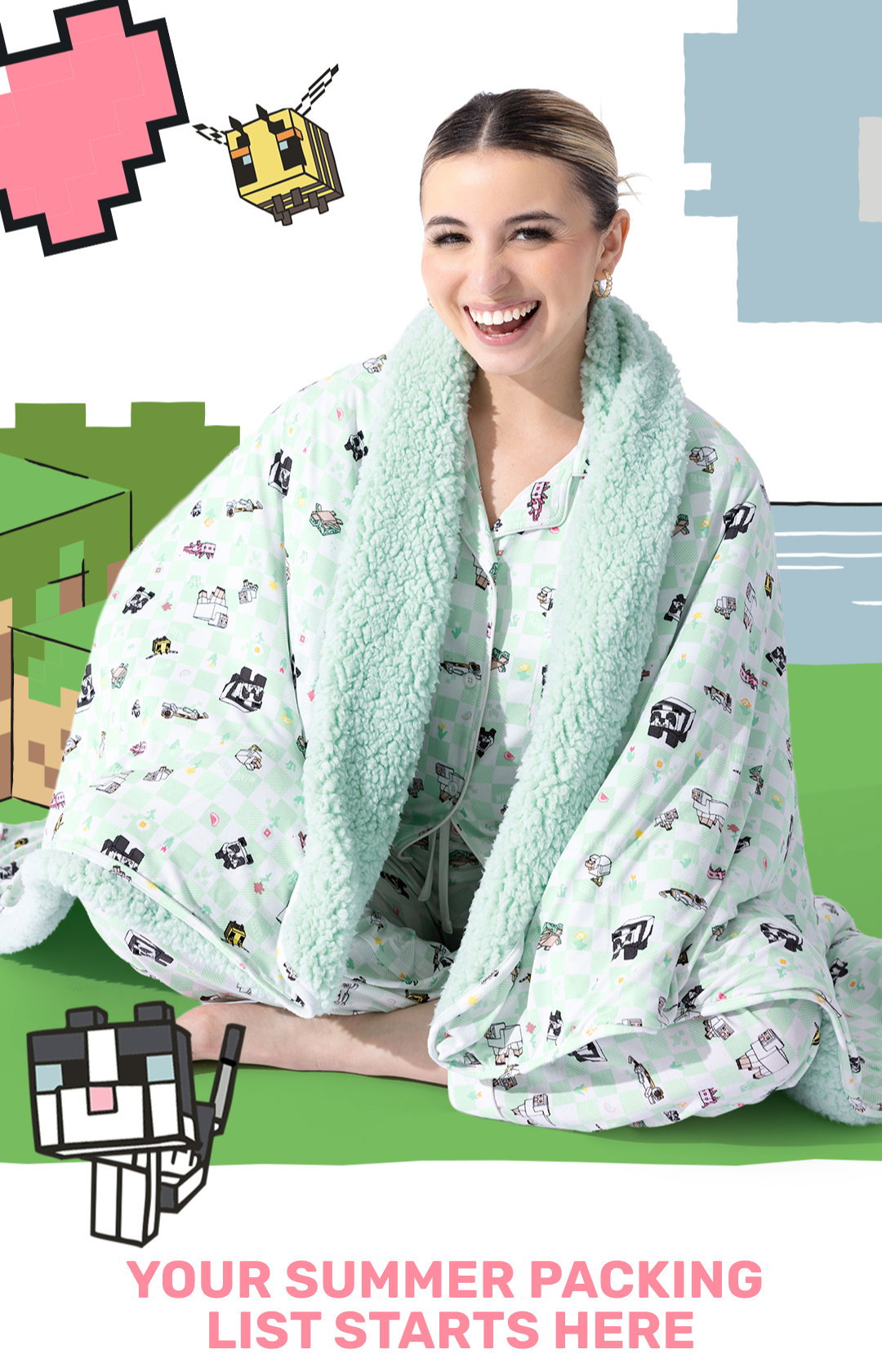 minecraft sleep repeat women's pj and blanket