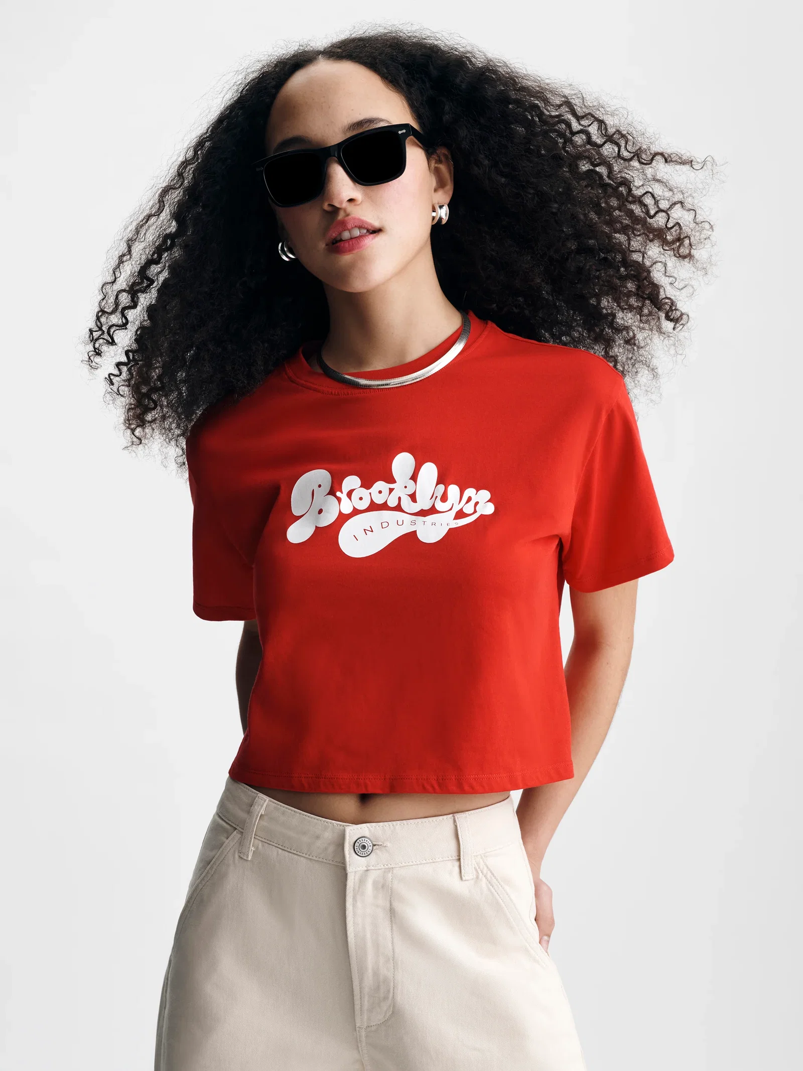 Image of Women's Cropped Brooklyn Industries T-Shirt in Goji Berry