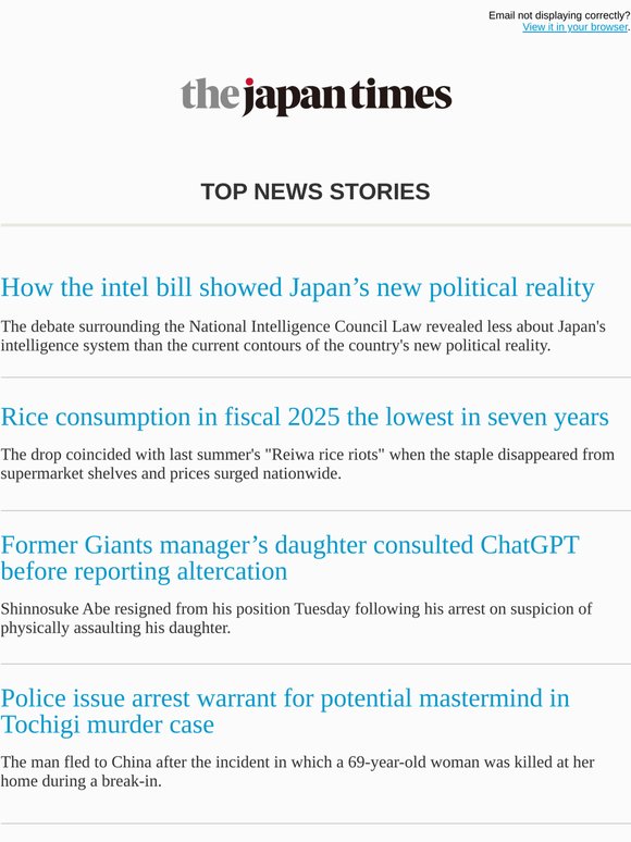 Today's top news: How the intel bill showed Japan’s new political reality