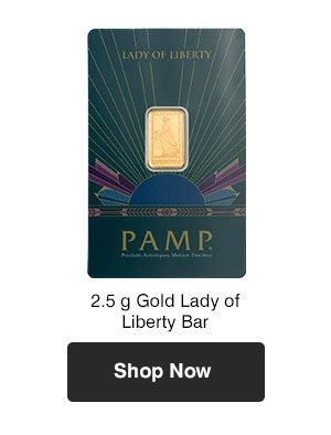 2.5 g Gold Lady of Liberty Bar