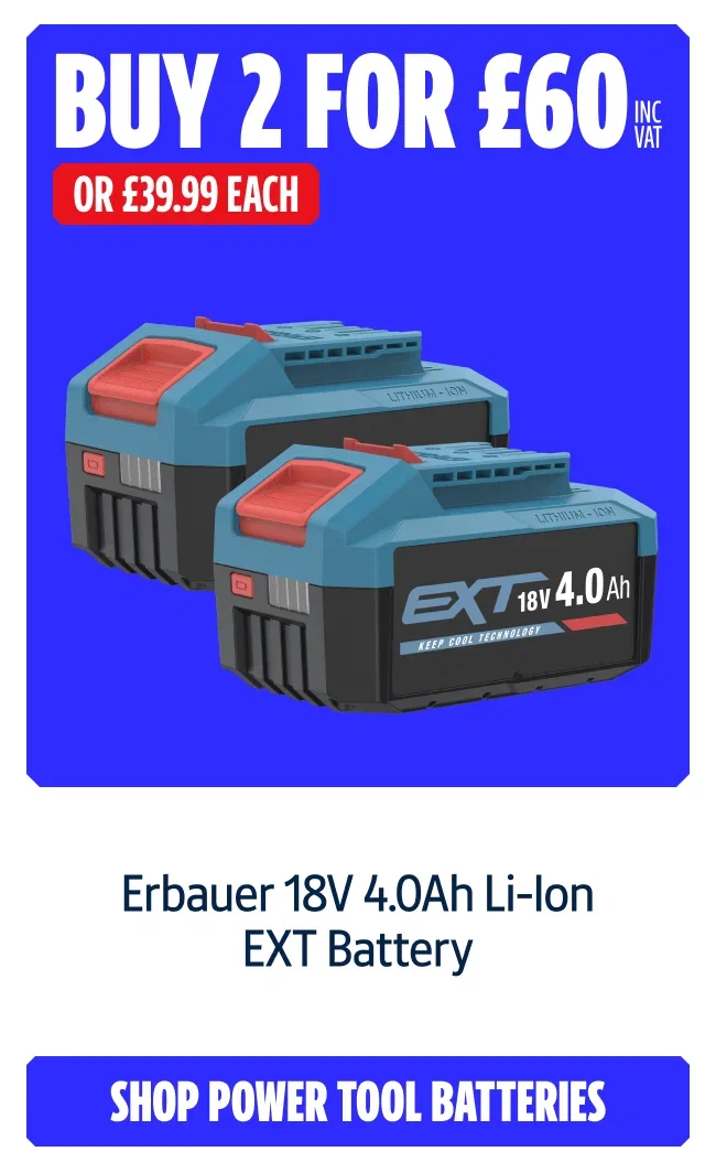 BUY 2 FOR £60 INC VAT OR £39.99 EACH Erbauer 18V 4.0Ah Li-Ion EXT Battery. Shop Power Tool Batteries.