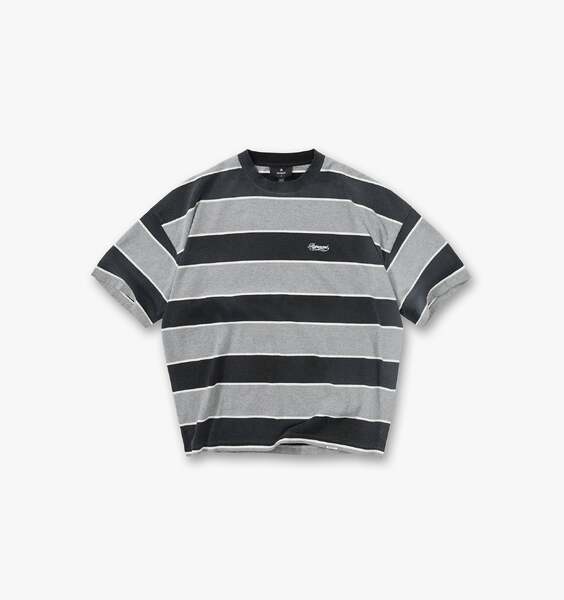 Calfornia Striped T-Shirt - Jet Black Grey Marl