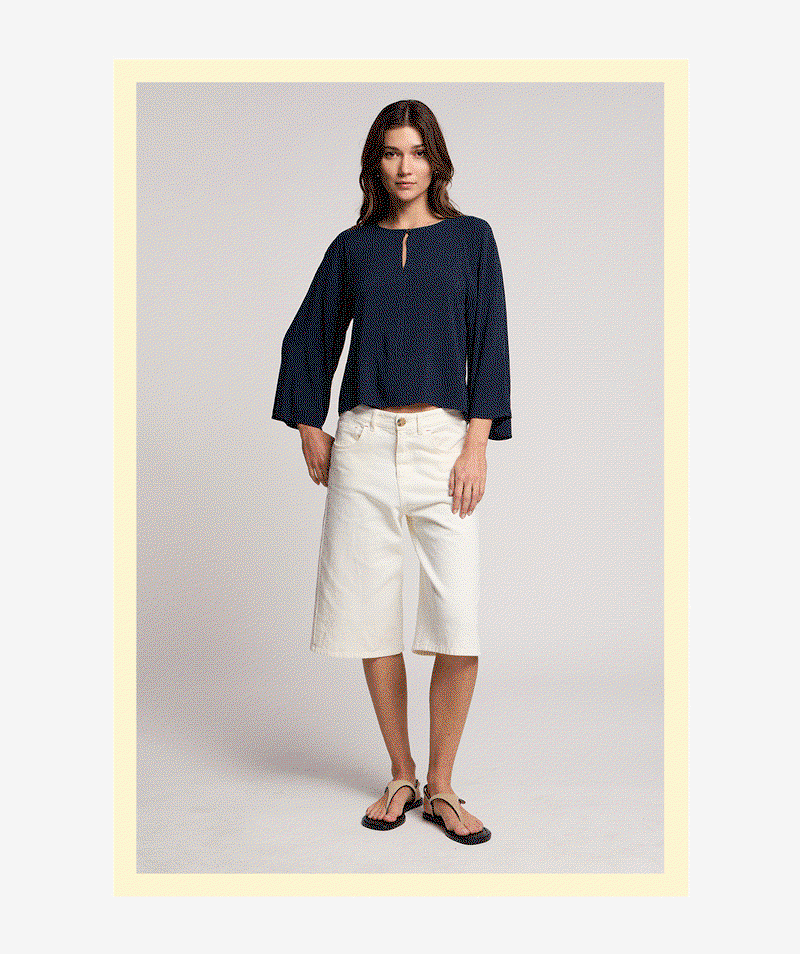 GIF of model images, wearing: Danae Sweater, Raegan Top, Zelda Cardigan, Lola Pant.