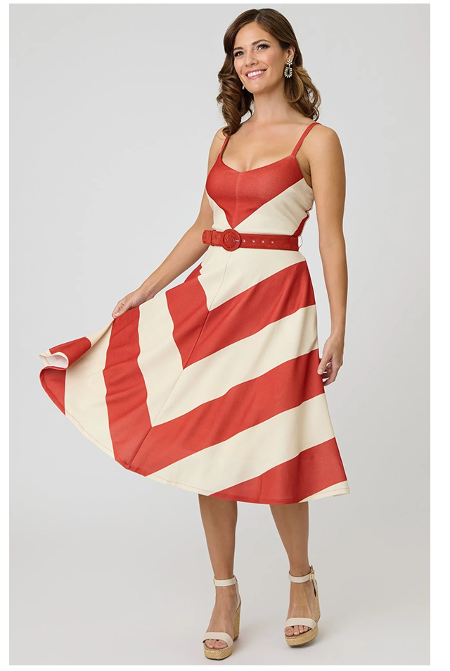Smak Parlour Rust & Ivory Spaghetti Strap Chevron Midi Dress
