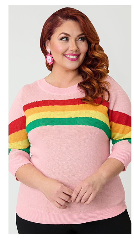 Unique Vintage Plus Size Pink Rainbow Stripe Minou Sweater