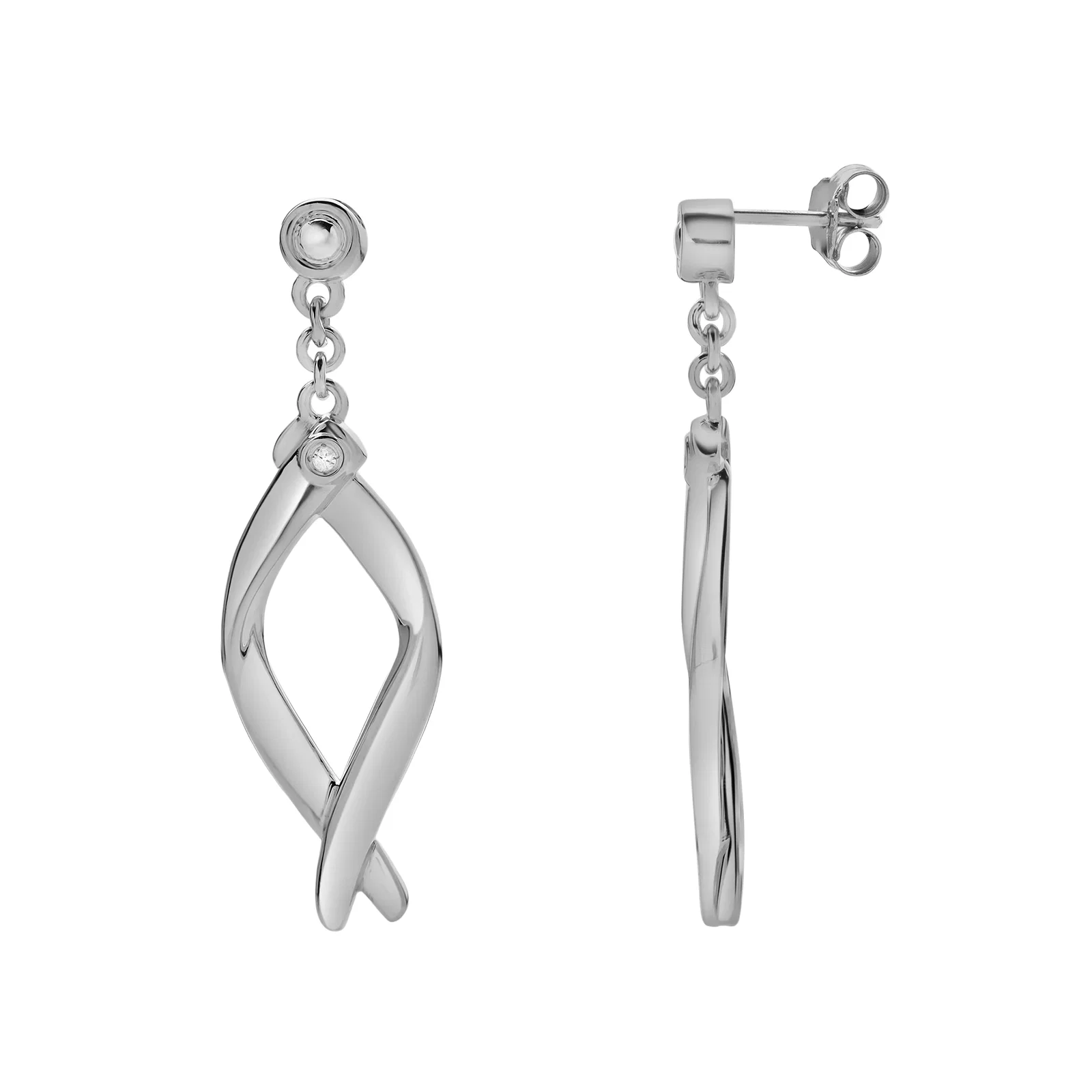 Image of Elmora 0.02 Ct Diamond Twisted Drop Earrings in 925 Sterling Silver