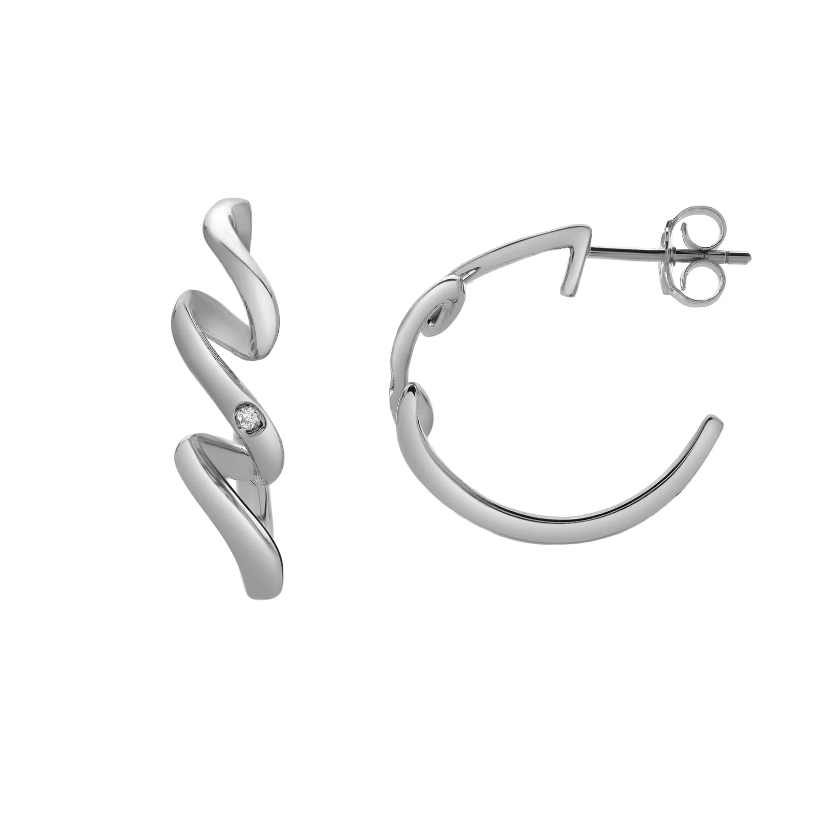 Image of Zenvira 0.02 Ct Diamond Abstract Hoop Earrings in 925 Sterling Silver